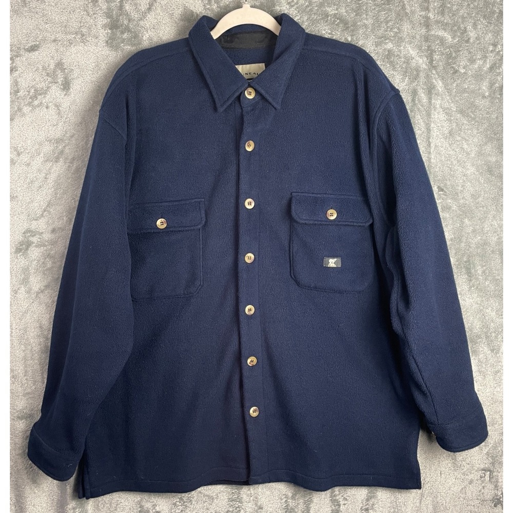 Juneau Shirt Jacket Mens XL Blue Fleece Button Down Polar Bear Logo Pockets Warm